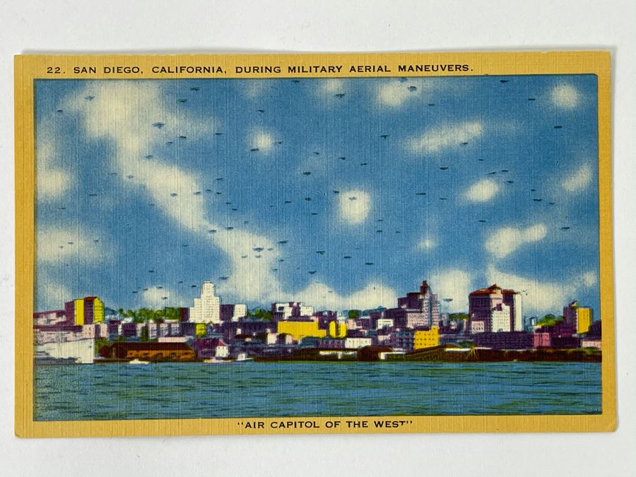 Vintage San Diego Postcard: San Diego, CA During Military Aerial Maneuvers 'Air Capitol Of The West'