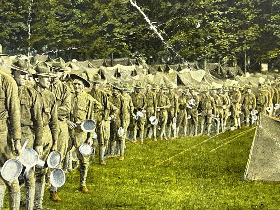 Antique Postmarked 1918 Postcard Mess Time In The U.S. Army Camp [Photo 3]