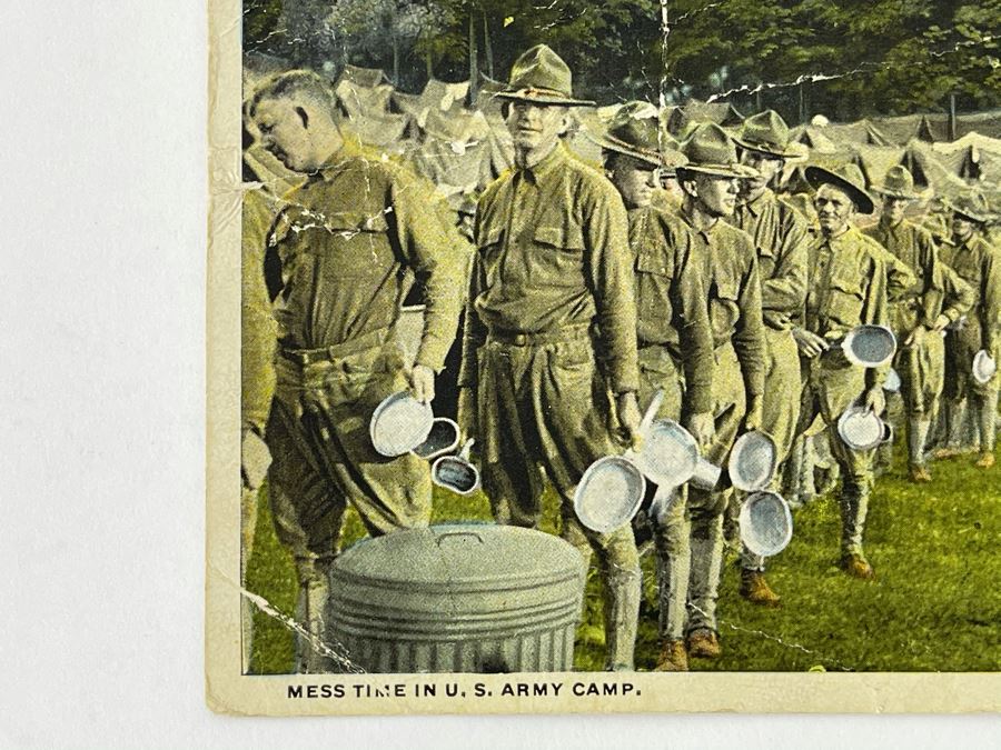 Antique Postmarked 1918 Postcard Mess Time In The U.S. Army Camp [Photo 2]