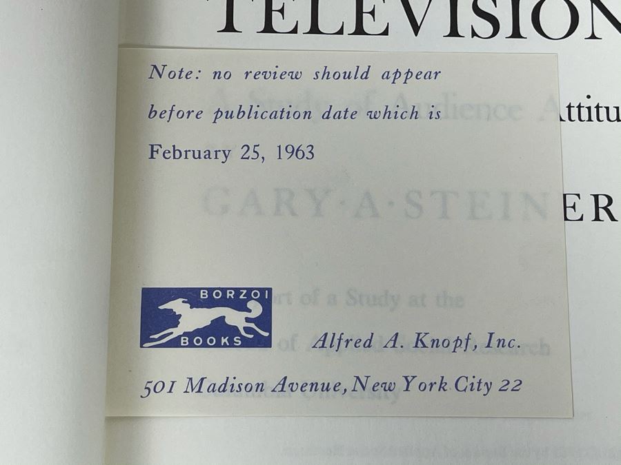 JUST ADDED - 1963 First Edition Book 'The People Look At Television: A Study Of Audience Attitudes' By Gary A. Steiner [Photo 4]
