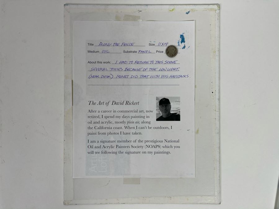 Original Plein Air Painting Of Terramar Beach Carlsbad Titled 'Along The Fence' By Local California Impressionist Artist David Rickert 11 X 14 (Artist Note: I Had To Return To Scene Several Times Due To Dusk Light. Monet Did That With His Haystacks) [Photo 12]