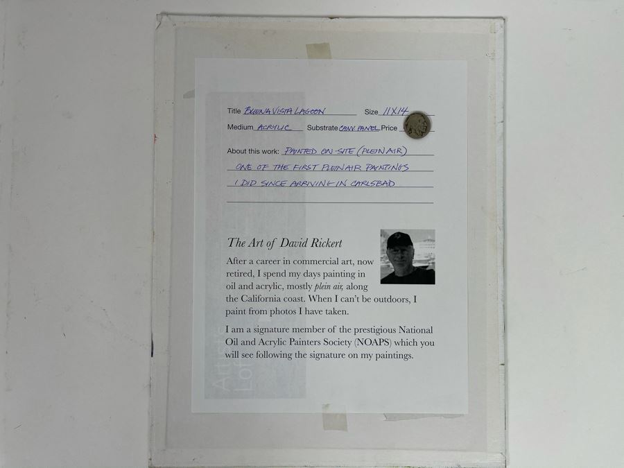 Original Plein Air Painting Of Buena Vista Lagoon In Carlsbad / Oceanside By Local California Impressionist Artist David Rickert (One Of His First Plein Air California Paintings) 11 X 14 [Photo 7]