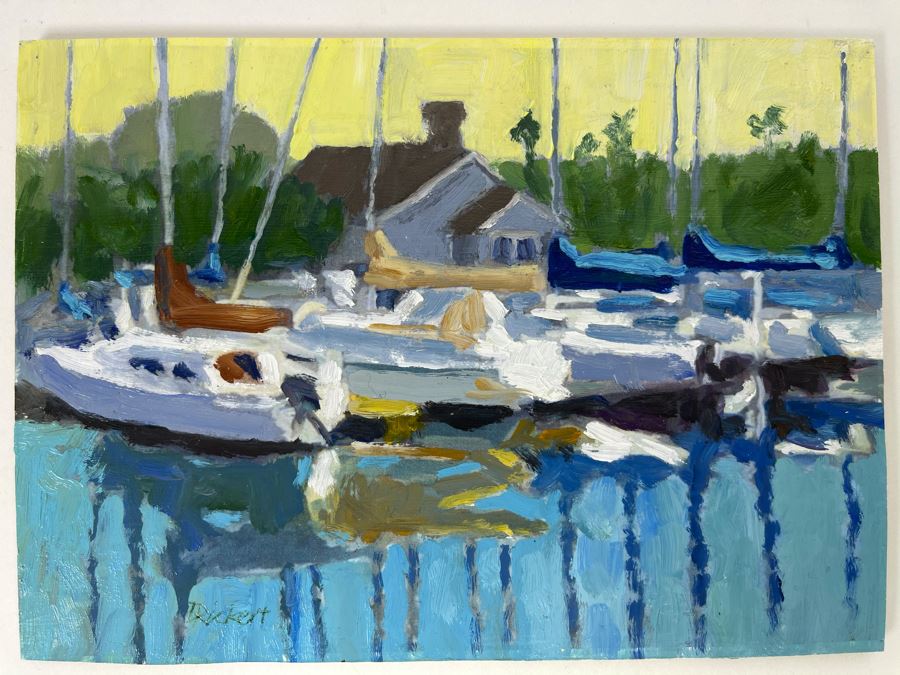 Original Plein Air Painting Of Jolly Roger Marina In Oceanside By Local California Impressionist Artist David Rickert 7 X 5 [Photo 2]