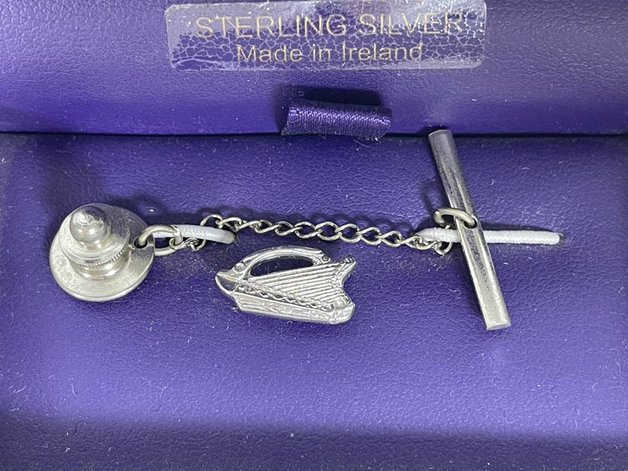 New Sterling Silver Irish Harp Tie Tack Retails $98