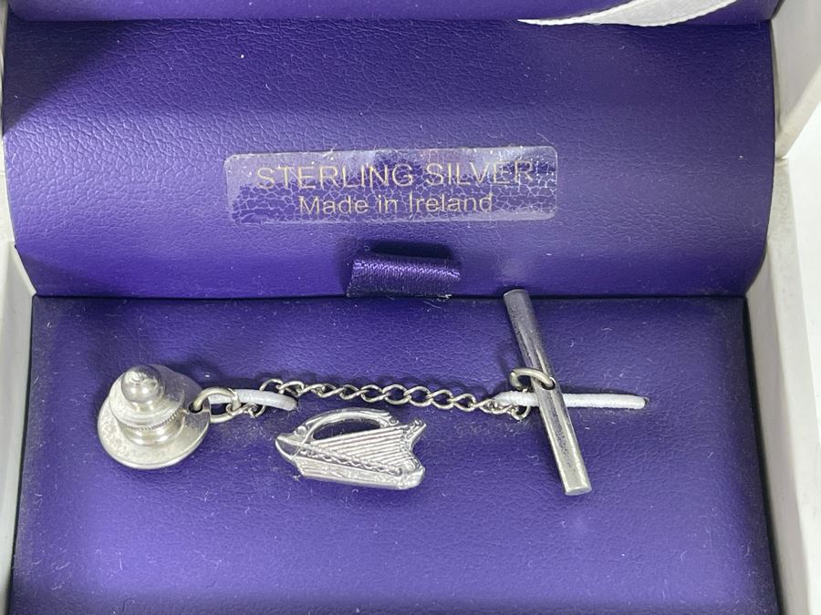 New Sterling Silver Irish Harp Tie Tack Retails $98 [Photo 2]