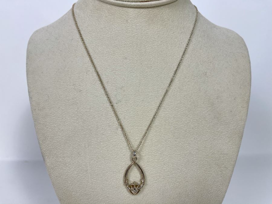 New Sterling Silver Irish Claddagh Pendant With Italian Sterling Silver Chain Necklace Retails $65 [Photo 5]