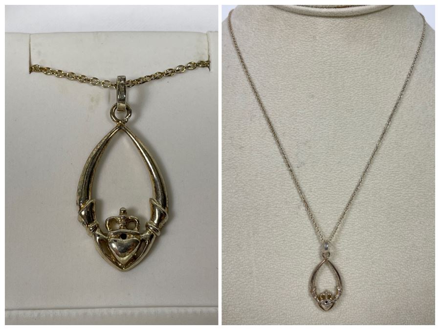 New Sterling Silver Irish Claddagh Pendant With Italian Sterling Silver Chain Necklace Retails $65