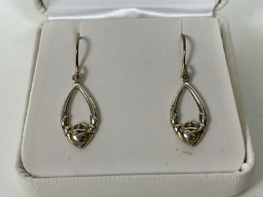 New Sterling Silver Irish Claddagh Earrings Retails $65