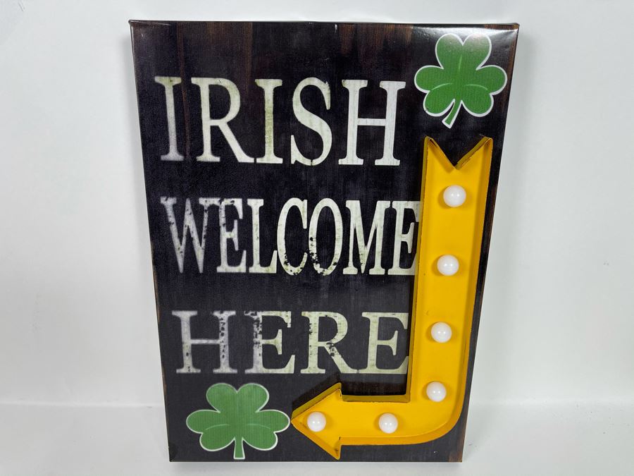 New Irish Metal Battery Lighted Sign 'Irish Welcome Here' 11 X 15