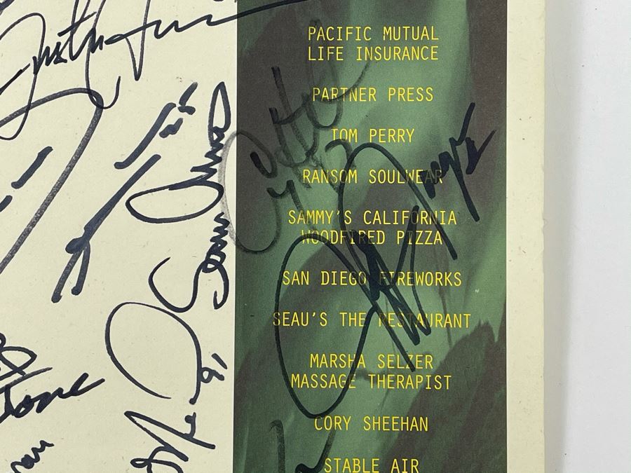 San Diego Chargers HAND SIGNED Poster For John Carney's 5th Annual Kicks On The Green Tournament 1997 - AUTOGRAPHS From Junior Seau, Stan Humphries, John Carney, Sean Salisbury - Apx 35 NFL Football Player Autographs 19 X 25 [Photo 8]