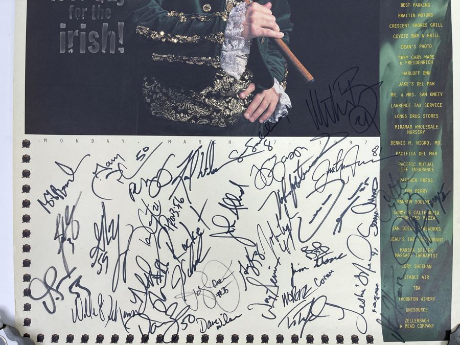 San Diego Chargers HAND SIGNED Poster For John Carney's 5th Annual Kicks On The Green Tournament 1997 - AUTOGRAPHS From Junior Seau, Stan Humphries, John Carney, Sean Salisbury - Apx 35 NFL Football Player Autographs 19 X 25 [Photo 4]