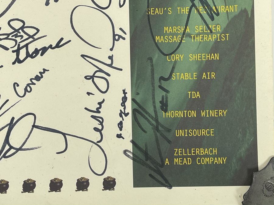 San Diego Chargers HAND SIGNED Poster For John Carney's 5th Annual Kicks On The Green Tournament 1997 - AUTOGRAPHS From Junior Seau, Stan Humphries, John Carney, Sean Salisbury - Apx 35 NFL Football Player Autographs 19 X 25 [Photo 9]