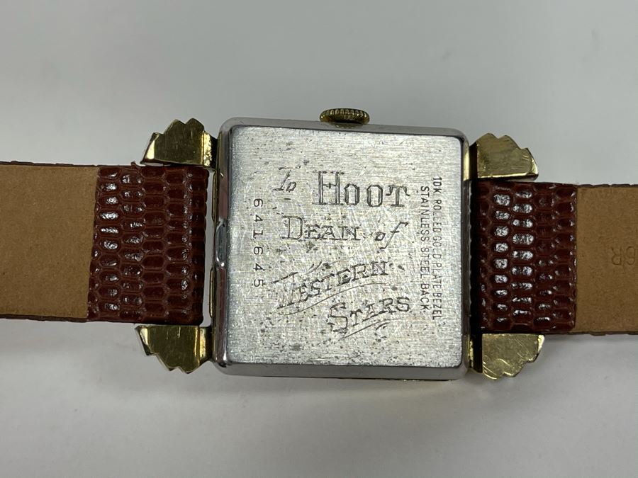 Hollywood Western Cowboy Star Hoot Gibson's Personal Engraved Vintage Benrus Watch 'To Hoot Dean Of Western Stars' With DVD Of Western Movies 'The Boiling Point' And 'Clearing The Range' [Photo 6]