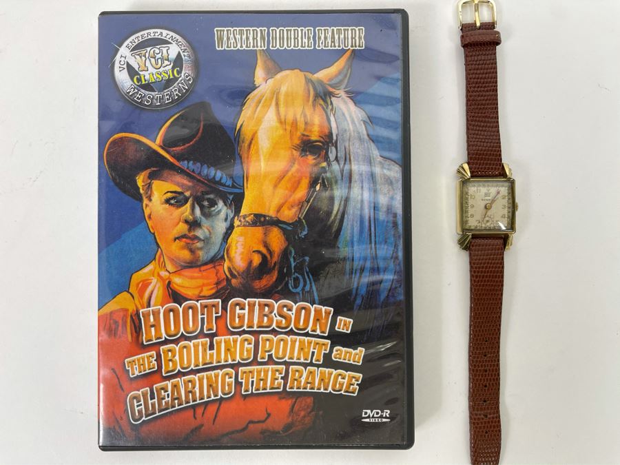 Hollywood Western Cowboy Star Hoot Gibson's Personal Engraved Vintage Benrus Watch 'To Hoot Dean Of Western Stars' With DVD Of Western Movies 'The Boiling Point' And 'Clearing The Range' [Photo 2]
