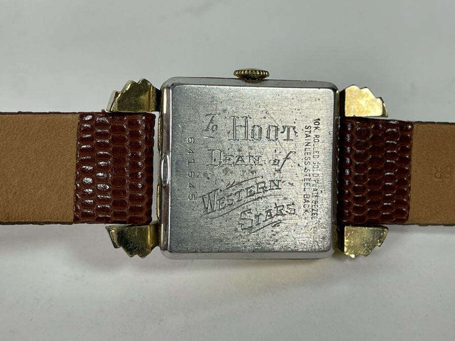 Hollywood Western Cowboy Star Hoot Gibson's Personal Engraved Vintage Benrus Watch 'To Hoot Dean Of Western Stars' With DVD Of Western Movies 'The Boiling Point' And 'Clearing The Range' [Photo 4]