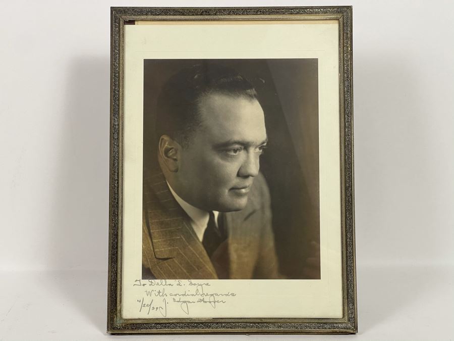Vintage 1939 J. Edgar Hoover (Director Of The Federal Bureau Of Investigation (FBI) From 1924-1972) Hand Signed B&W Photograph Autographed And Personalized To Della Sayre Leckie In Vintage Frame [Photo 2]