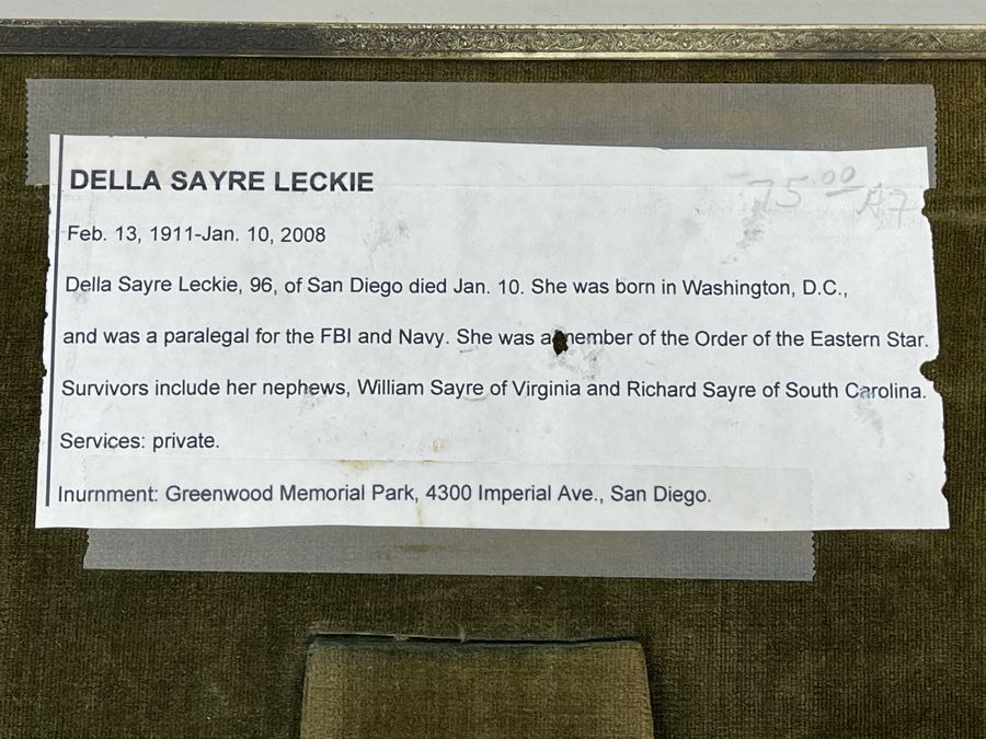 Vintage 1939 J. Edgar Hoover (Director Of The Federal Bureau Of Investigation (FBI) From 1924-1972) Hand Signed B&W Photograph Autographed And Personalized To Della Sayre Leckie In Vintage Frame [Photo 8]