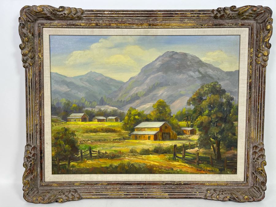 Original Plein Air Painting By Fred W. Cobley In Nice Gilded Wooden Picture Frame (Canvas Measures 23 X 17) [Photo 2]
