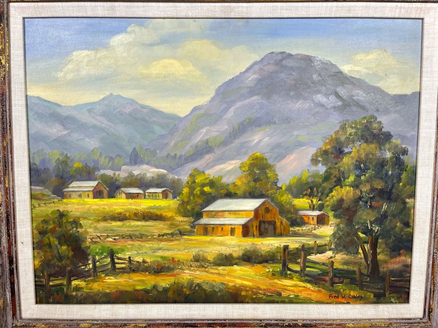 Original Plein Air Painting By Fred W. Cobley In Nice Gilded Wooden Picture Frame (Canvas Measures 23 X 17) [Photo 3]