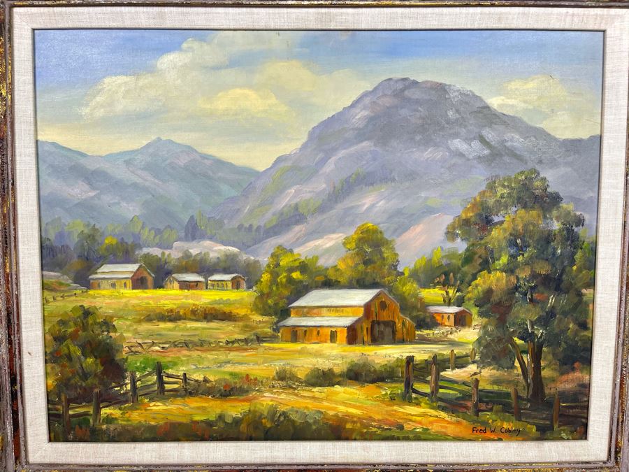 Original Plein Air Painting By Fred W. Cobley In Nice Gilded Wooden Picture Frame (Canvas Measures 23 X 17) [Photo 4]