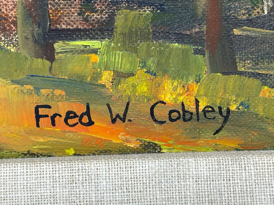 Original Plein Air Painting By Fred W. Cobley In Nice Gilded Wooden Picture Frame (Canvas Measures 23 X 17) [Photo 5]