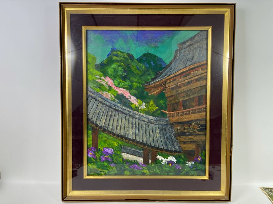 Original Signed Japanese The Hase Temple (Nara, Japan) Shadowbox Framed Painting By Koji Asoda From Yokohama, Japan 19 X 24 [Photo 2]
