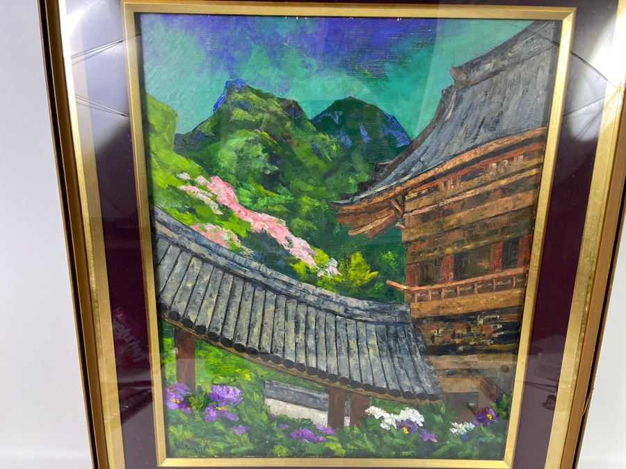 Original Signed Japanese The Hase Temple (Nara, Japan) Shadowbox Framed Painting By Koji Asoda From Yokohama, Japan 19 X 24 [Photo 3]