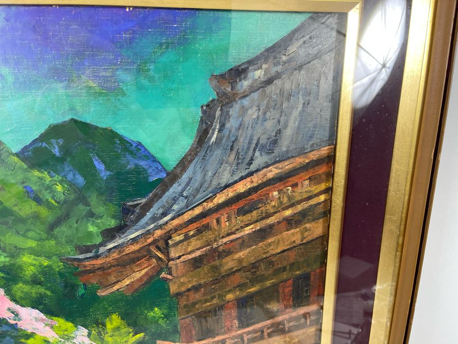 Original Signed Japanese The Hase Temple (Nara, Japan) Shadowbox Framed Painting By Koji Asoda From Yokohama, Japan 19 X 24 [Photo 5]