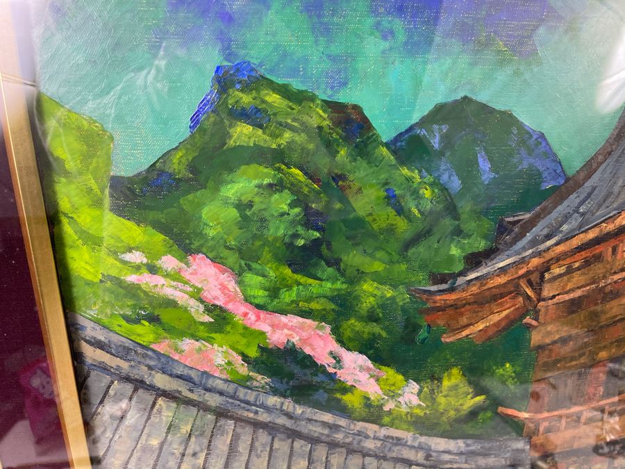 Original Signed Japanese The Hase Temple (Nara, Japan) Shadowbox Framed Painting By Koji Asoda From Yokohama, Japan 19 X 24 [Photo 8]