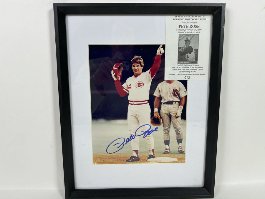 Pete Rose Autograph Hand Signed Photograph With Autograph Ticket - Frame Measures 12 X 15