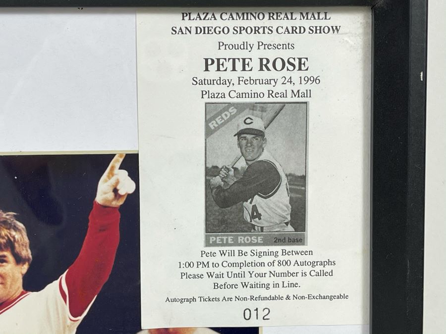 Pete Rose Autograph Hand Signed Photograph With Autograph Ticket - Frame Measures 12 X 15 [Photo 5]