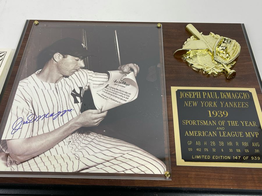 Authenticated Joe Dimaggio (HOF) Hand Signed Autograph With Presentation Wall Plaque And Certificate Of Authenticity Scoreboard Official Licensee Of Major League Baseball 15 X 12 [Photo 3]