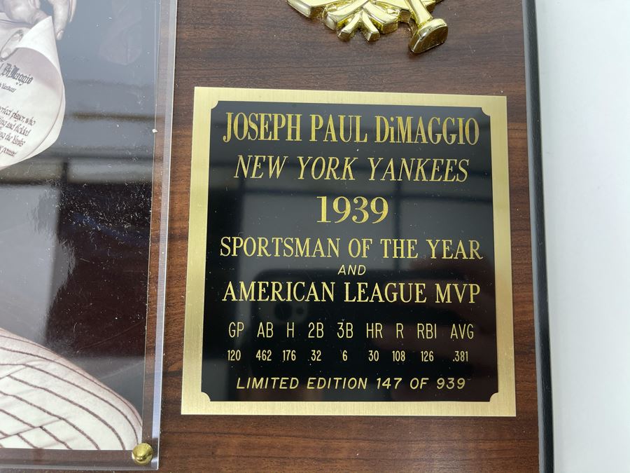 Authenticated Joe Dimaggio (HOF) Hand Signed Autograph With Presentation Wall Plaque And Certificate Of Authenticity Scoreboard Official Licensee Of Major League Baseball 15 X 12 [Photo 7]