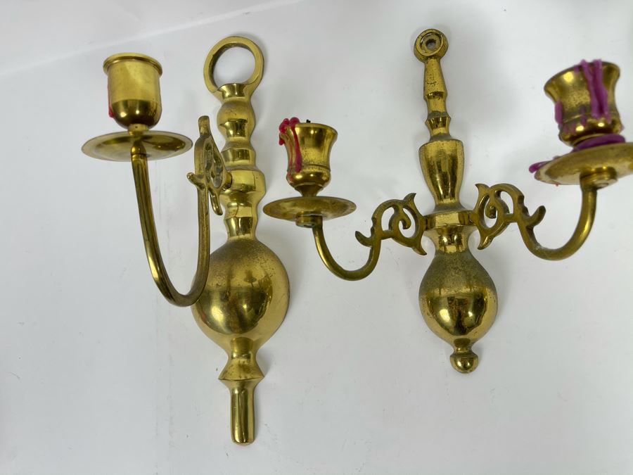 Set Of 3 Brass Wall Sconces (Larger Measures 12'L) [Photo 3]