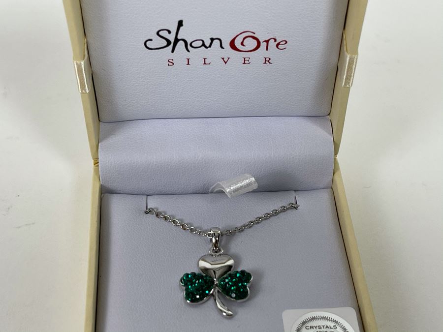 New Irish Sterling Silver Clover Pendant With Swarovski Crystals Sterling Necklace By Shanore Silver Retails $99 [Photo 3]