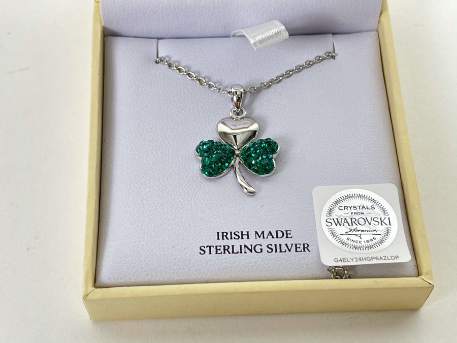 New Irish Sterling Silver Clover Pendant With Swarovski Crystals Sterling Necklace By Shanore Silver Retails $99 [Photo 2]
