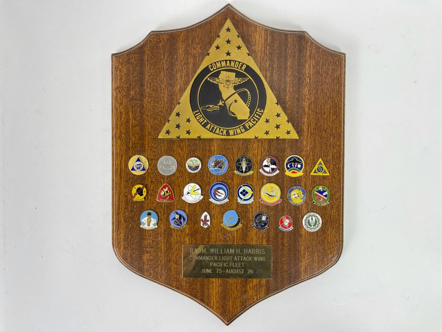 Commader Light Attack Wing Pacific Fleet Plaque Presented To RADM. William H. Harris With 22 Navy Fighter Pilot Squadron Pins 11 X 15 [Photo 2]