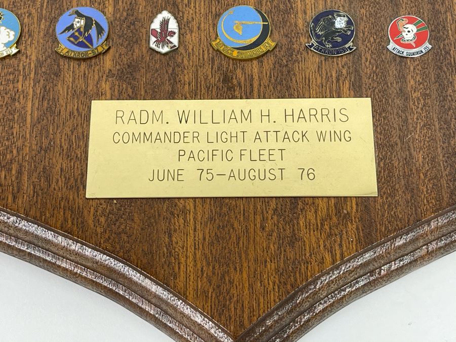 Commader Light Attack Wing Pacific Fleet Plaque Presented To RADM. William H. Harris With 22 Navy Fighter Pilot Squadron Pins 11 X 15 [Photo 11]