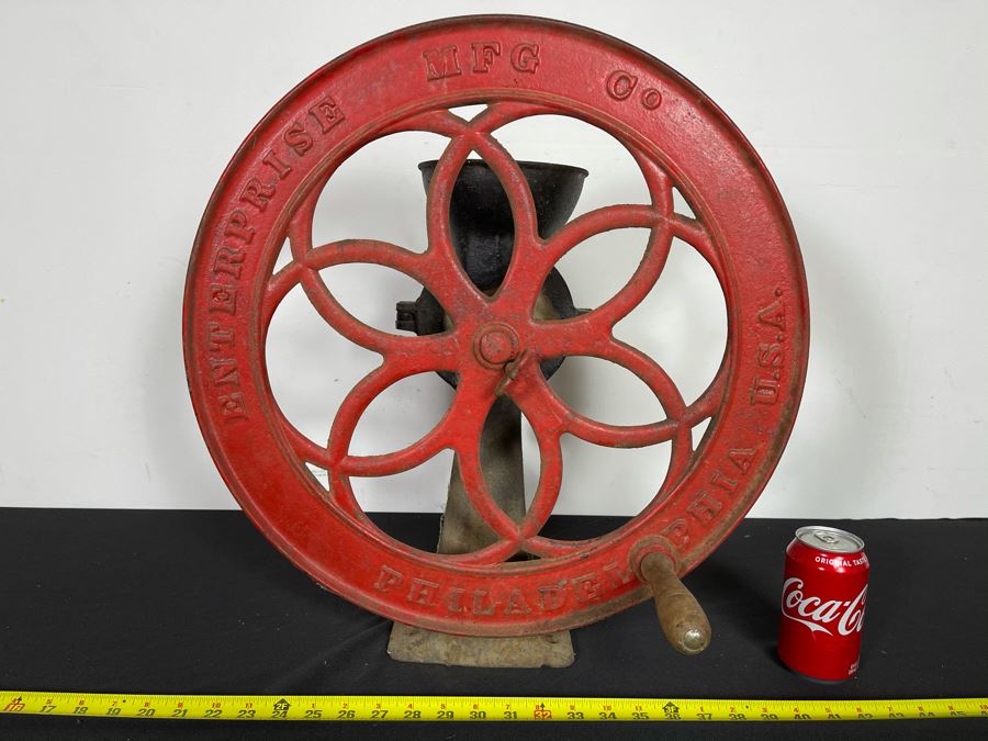Antique Cast Iron Coffee Grinder Mill Grinding Wheel By Enterprise Mfg Co Philadelphia, PA No. 750 19.5'R Wheel X 21'H X 16'D [Photo 14]
