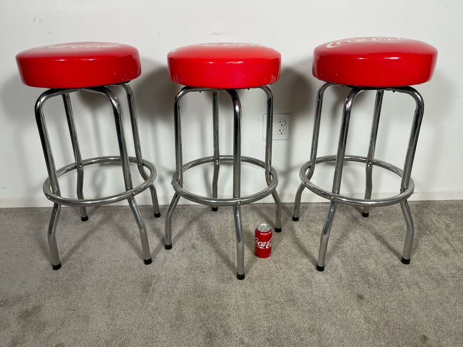 Set Of Three Modern Chrome Coca-Cola Swivel Barstools 29'H [Photo 6]