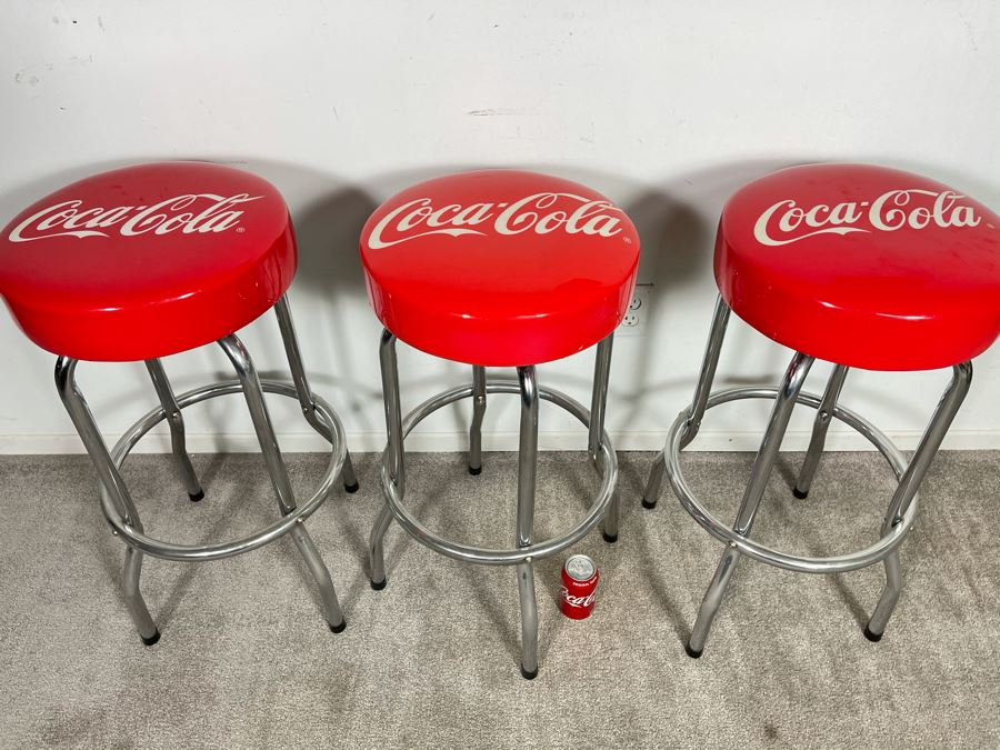 Set Of Three Modern Chrome Coca-Cola Swivel Barstools 29'H [Photo 7]