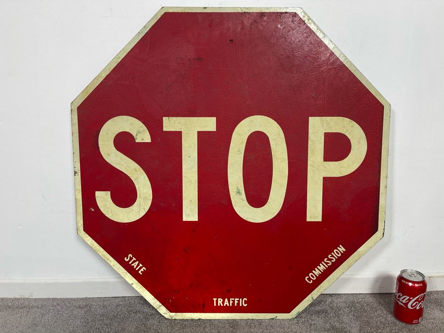 Vintage Wooden STOP Sign State Traffic Commission Road Sign 30' X 30' [Photo 1]
