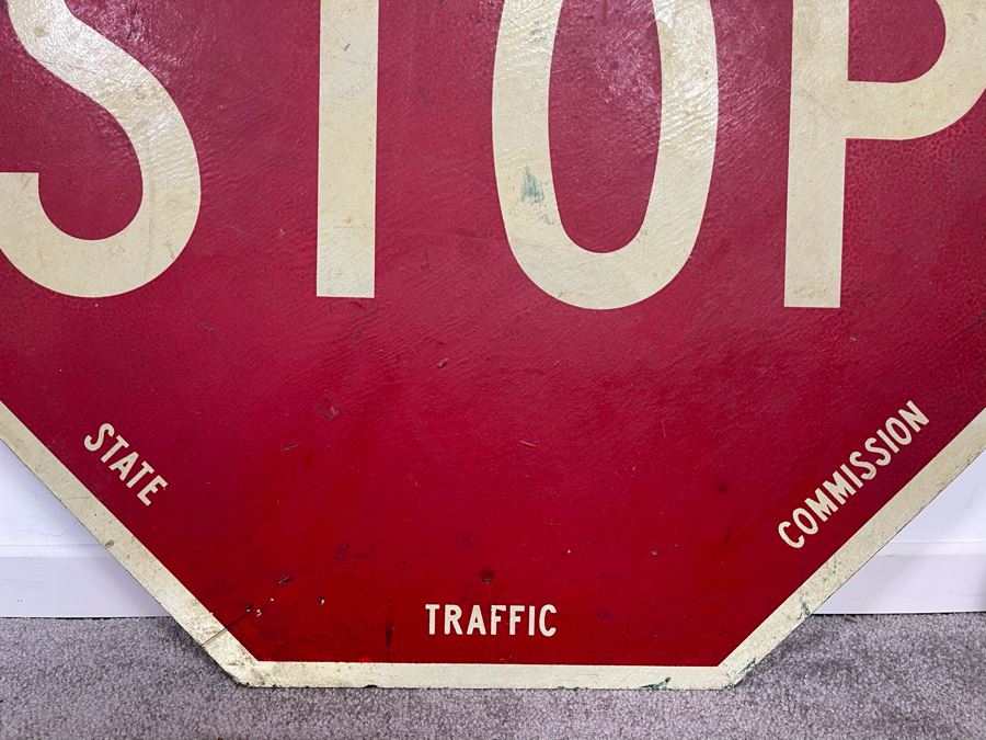 Vintage Wooden STOP Sign State Traffic Commission Road Sign 30' X 30' [Photo 4]