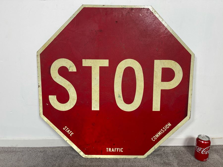 Vintage Wooden STOP Sign State Traffic Commission Road Sign 30' X 30' [Photo 2]