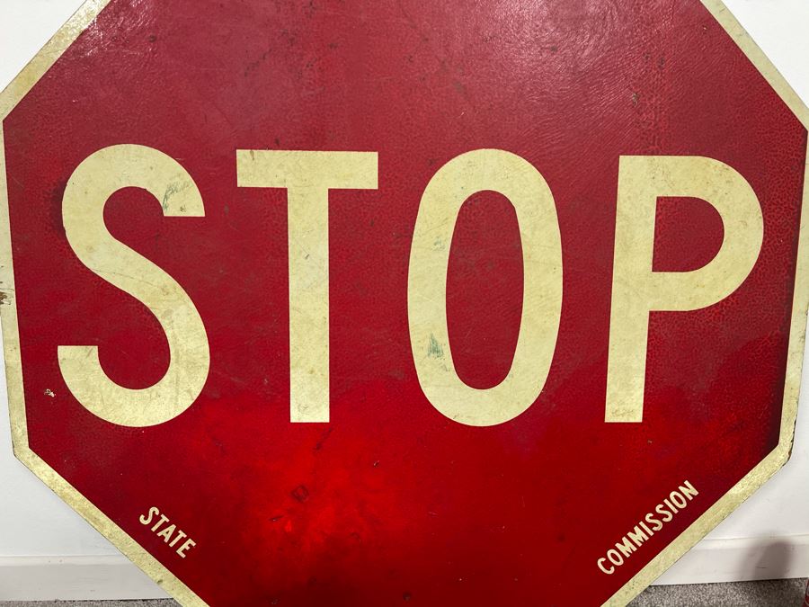 Vintage Wooden STOP Sign State Traffic Commission Road Sign 30' X 30' [Photo 3]