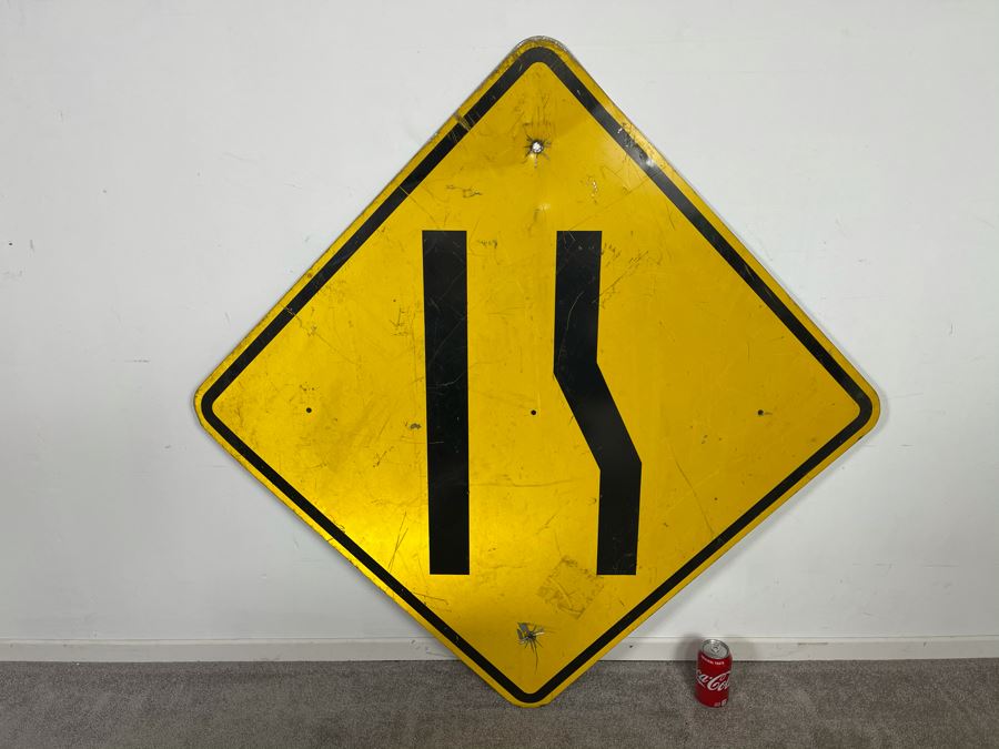 Vintage Metal Yellow & Black Merge Road Traffic Sign 49'W X 49'H [Photo 3]