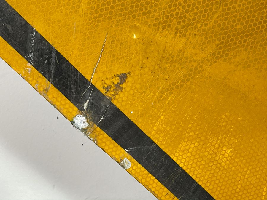 Vintage Metal Yellow & Black Reflective Slippery Road Traffic Sign 41'W X 41'H [Photo 4]