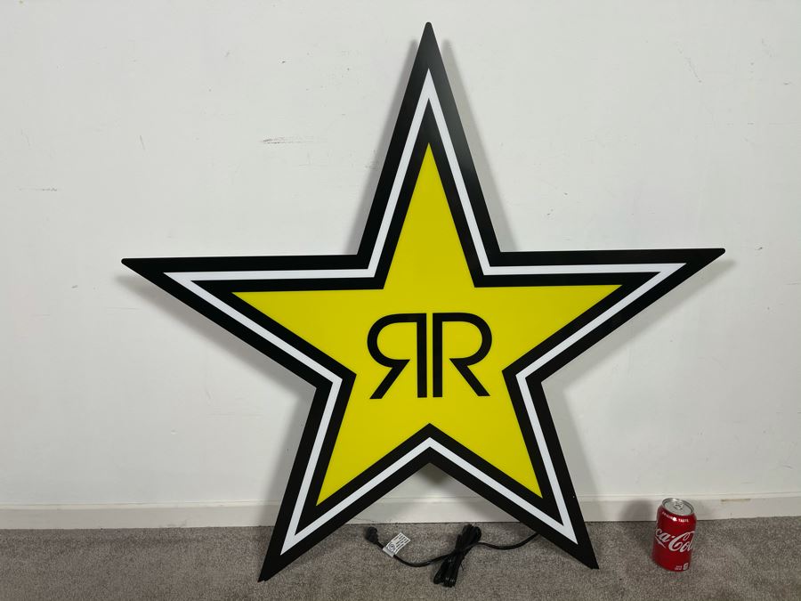 New With Box Rockstar Energy Drink Large LED Lighted Sign With Box And Metal Hanger Hardware 40'W X 38'H [Photo 8]
