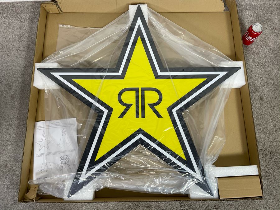 New With Box Rockstar Energy Drink Large LED Lighted Sign With Box And Metal Hanger Hardware 40'W X 38'H [Photo 2]