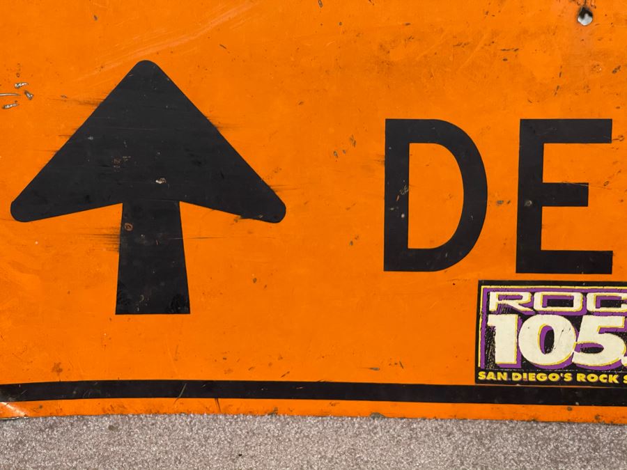 Vintage Orange & Black Metal Detour Traffic Road Sign 36W X 12H [Photo 3]